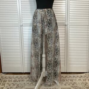 Peach Love California Boho Chic Summer Snakeskin Flowy Maxi Skort High Slit S